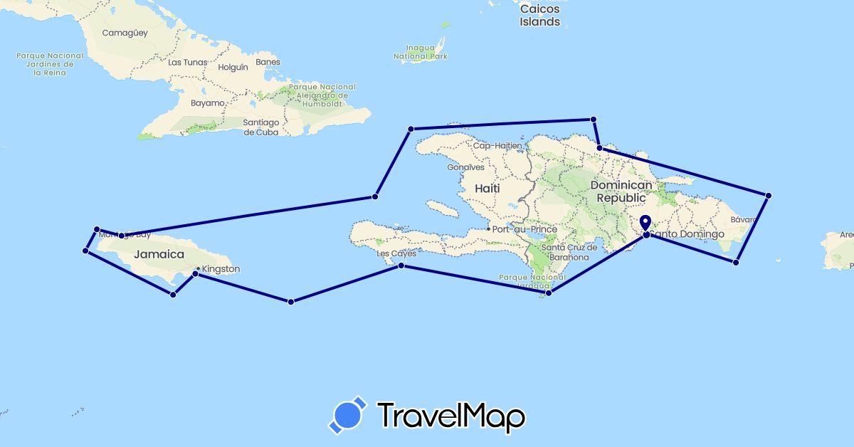 TravelMap itinerary: driving in Dominican Republic, Haiti, Jamaica (North America)